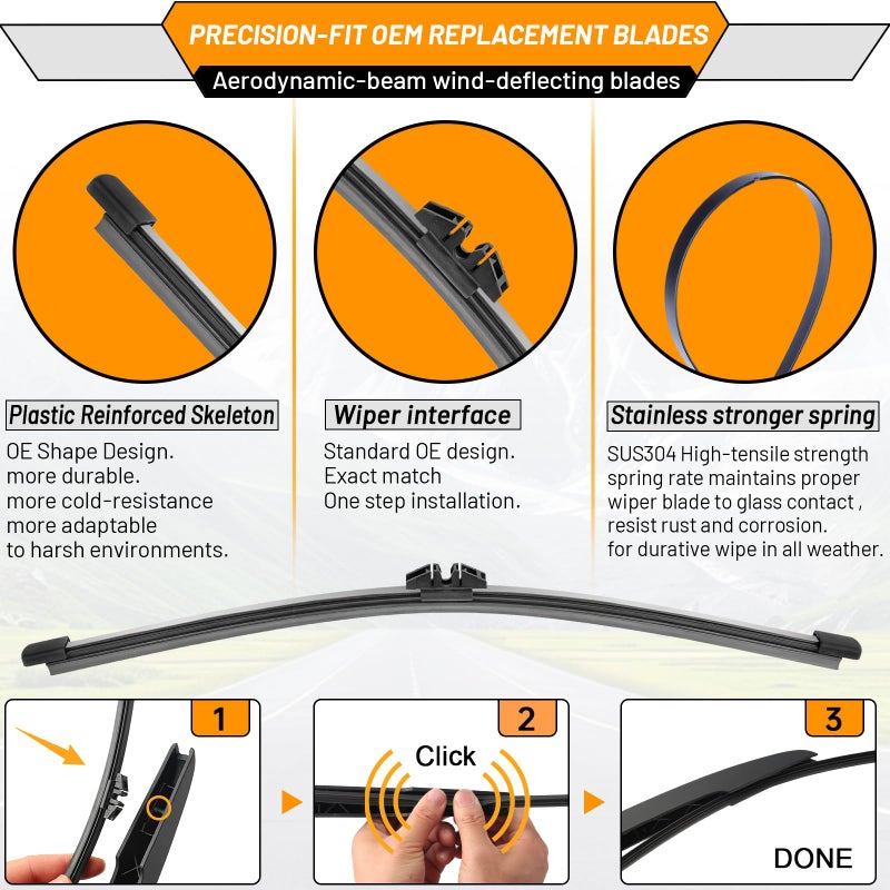 AUTOBOO 3 Wiper Blades Replacement for Ford Explorer 2011-2018 2019 2020 2021 2022 2023 2024,Original Equipment Replacement Front and Rear Windshield Wiper Blade - Pinch Tab 26"/22"/11" (Set of 3) - Image 5